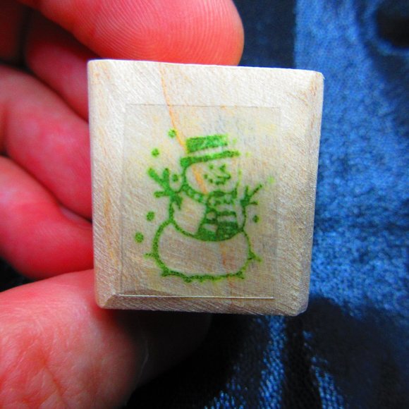 Snowman Rubber Wood Mounted Stamp 1" X 1" - Picture 1 of 3